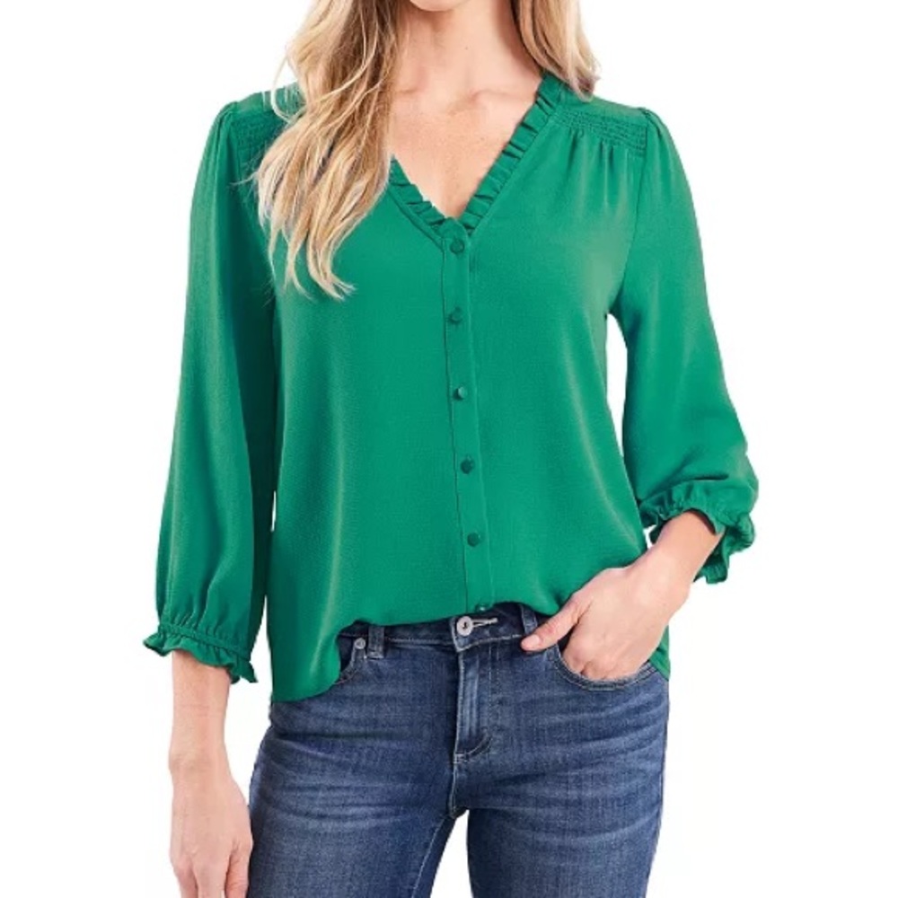 Cecelia Ruffle Trim Blouse Green